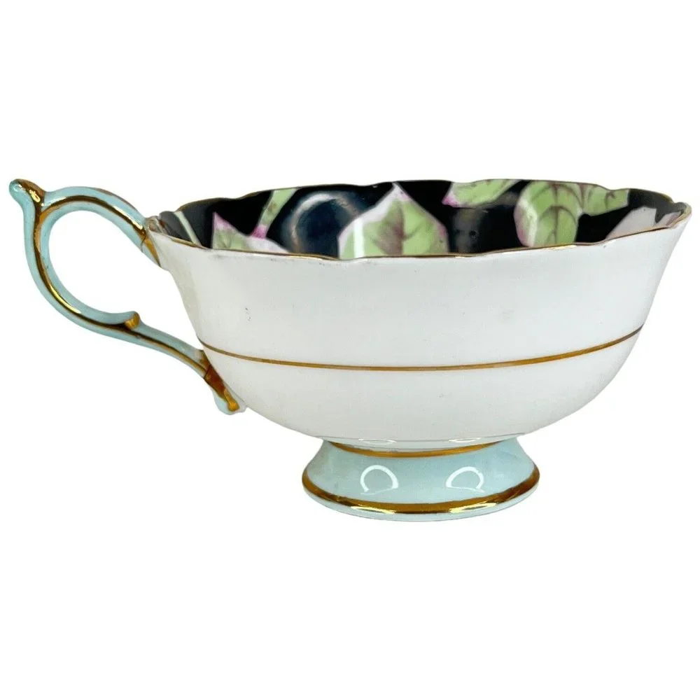 Paragon Tea Cup Pink Cabbage‎ Rose Black Blue Double Warrant Display Only FLAWS